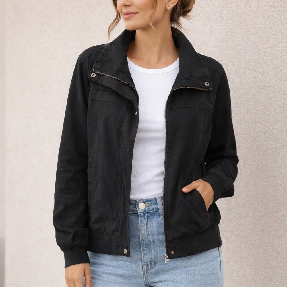 Maurices Black Lightweight Utility Jacket Zip Snap Front Casual Layer Small